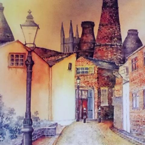 Painting of Stoke-on-Trent street and houses