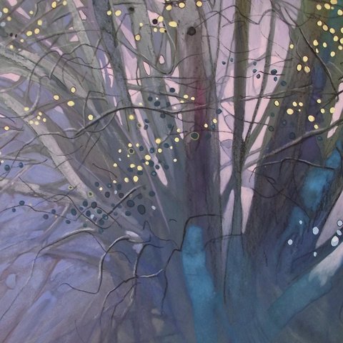 The beauty of nature, showing painting showing a willow tree in blue,purple and yellow.